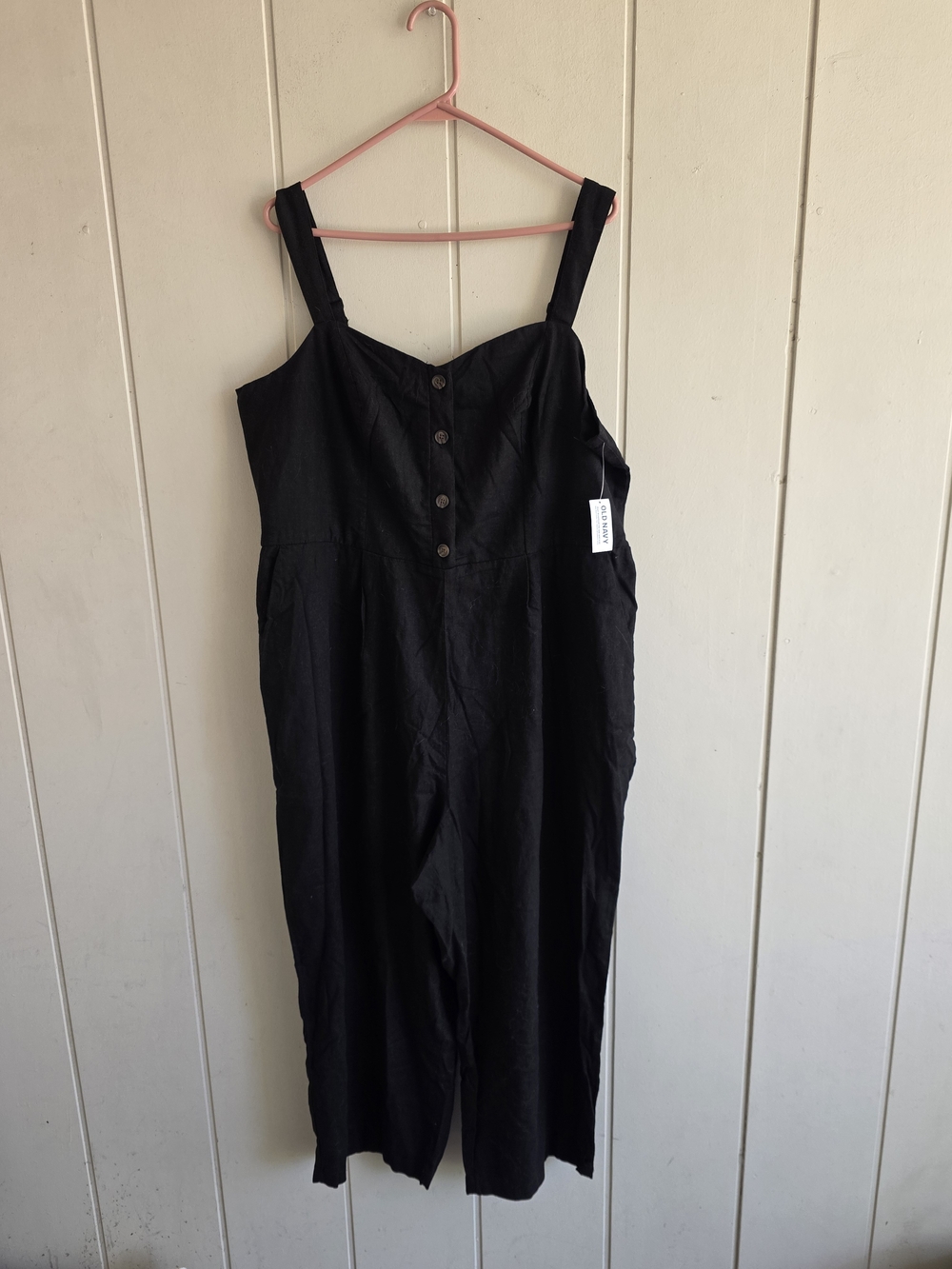 Old Navy Linen Blend Black Button Cropped Jumpsuit Romper New Petite XXL